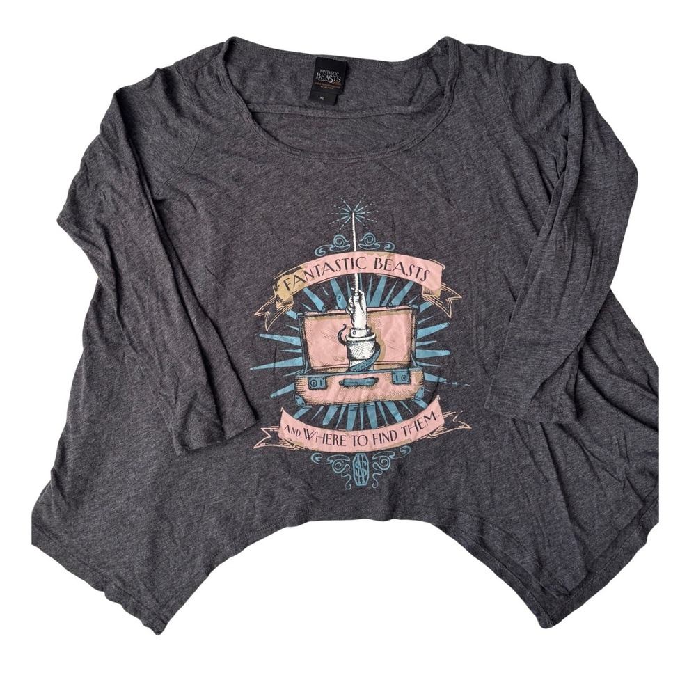 Fantastic Beasts Graphic Shirt Women XL Gray Scoop Neck Asymmetrical  Hot Topic